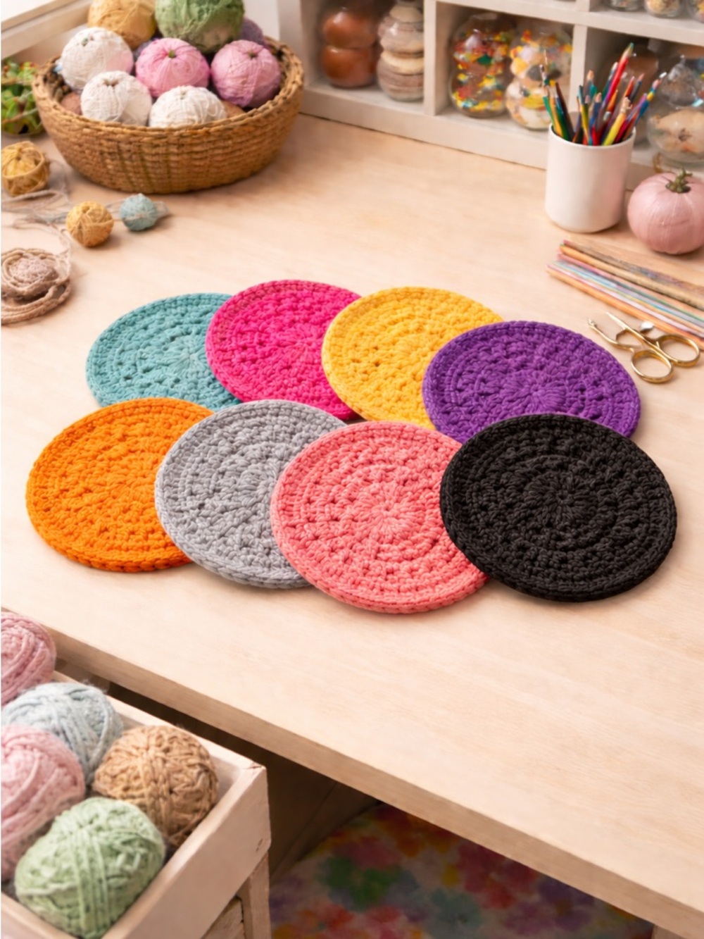 Handmade Crochet Coasters - Assorted Bright Colors